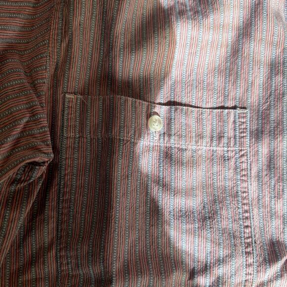 Vintage 90s Patagonia Organic Cotton Go To Shirt Red & Blue Stripe LARGE - Picture 4 of 16